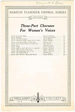 Seller image for Fain Would I Bring Thee Roses (for Three-Part Women's Voices [SSA]), with Piano accompaniment for sale by SUNSET BOOKS