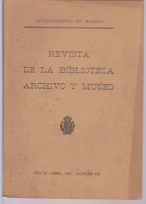 Imagen del vendedor de REVISTA DE LA BIBLIOTECA, ARCHIVO Y MUSEO. AO IV. NMERO XIV. AO 1927 a la venta por LIBRERIA TORMOS