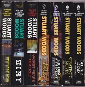 Seller image for Stone Barrington series: New York Dead; Dirt; Worst Fears Realized; Hot Mahogany; Loitering with Intent; Strategic Moves; Bel-Air Dead -(seven soft covers in the "Stone Barrington" series #s 1, 2, 5, 15, 16, 19, 20)- for sale by Nessa Books