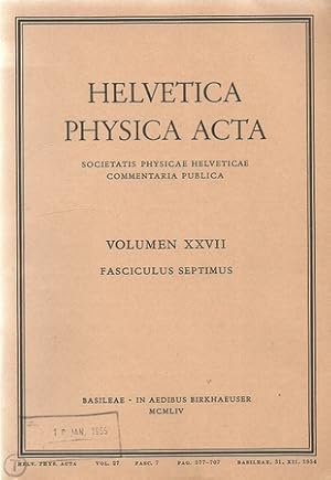 Helvetica physica acta. Societatis physicae Helveticae commentaria publica. Vol. 15 (Fasciculus Q...