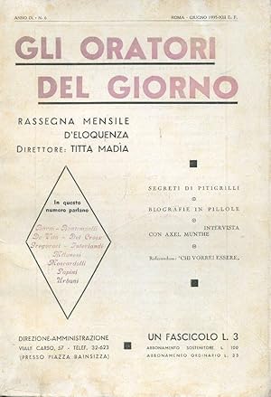 GLI ORATORI DEL GIORNO, rassegna mensile d'eloquenza - direttore TITTA MADIA - 1935 - num. 06 giu...