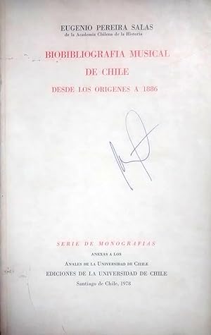 Bild des Verkufers fr Biobibliografa musical de Chile. Desde sus orgenes a 1886 zum Verkauf von Librera Monte Sarmiento