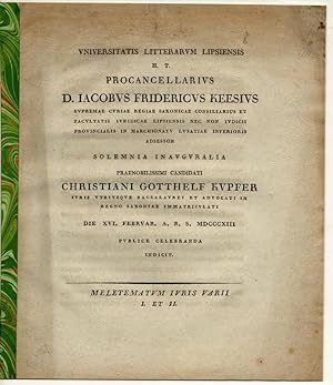 Meletemata iuris varii I et II. Promotionsankündigung von Christian Gotthelf Kupfer.