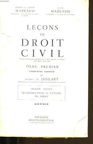 Imagen del vendedor de LECONS DE DROIT CIVIL. TOME 1. a la venta por Le-Livre