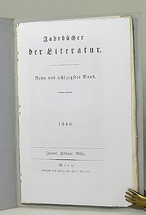 Bild des Verkufers fr ["China Opened, Or, a Display of the Topography, History, Customs, Manners, Arts, Manufactures, Commerce, Literature, Religion, Jurisprudence etc., of the Chinese Empire"]: A Review, Jahrbcher der Literatur, 1840. zum Verkauf von Librarium of The Hague