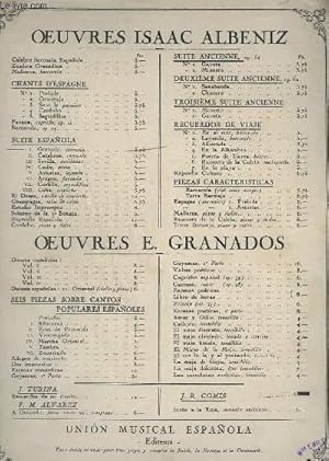 Bild des Verkufers fr OEUVRES ISAAC ALBENIZ - SUITE ESPANOLA N1 : GRANADA - POUR PIANO. zum Verkauf von Le-Livre