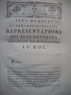 REMONTRANCE ou PROTESTATION des Élus Généraux des ÉTATS de BOURGOGNE au ROI 1776