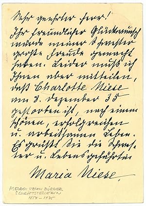 Seller image for Eigenh. Postkarte mit U. for sale by Antiquariat INLIBRIS Gilhofer Nfg. GmbH