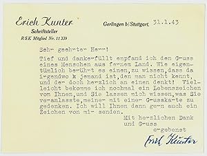 Immagine del venditore per Ms. Brief mit eigenh. U. venduto da Antiquariat INLIBRIS Gilhofer Nfg. GmbH