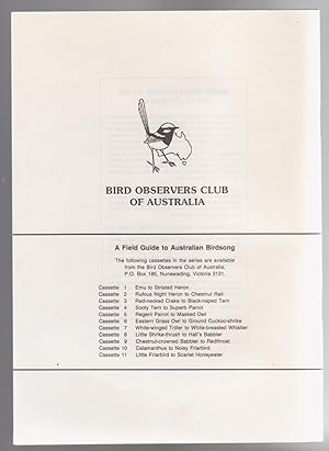 Bild des Verkufers fr A FIELD GUIDE TO AUSTRALIAN BIRDSONG. Booklets to accompany Cassettes 1 to 11 - NO CASSETTES. zum Verkauf von BOOK NOW