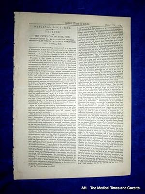 Bild des Verkufers fr The Medical Times and Gazette. 25 November 1854, No. 791. zum Verkauf von Tony Hutchinson