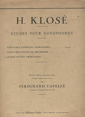 Seller image for H. KLOSE. ETUDES POUR SAXOPHONES Edicin revisada y corregida por Ferdinand Capelle. Libro de partituras. Usado for sale by Librera Hijazo