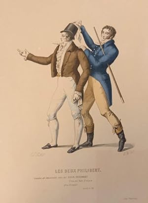 Image du vendeur pour Incisione originale raffigurante gli attori Clozel e Pelissier nella commedia "Les deux Philibert". 1816 circa. mis en vente par studio bibliografico pera s.a.s.