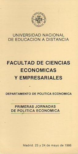 Seller image for Programa: PRIMERAS JORNADAS DE POLTICA ECONMICA. Madrid, 23 y 24 de Mayo de 1986. for sale by angeles sancha libros