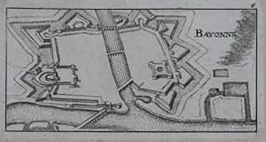 Bayonne. Kupferstich v. Christoph Riegel. Nürnberg um 1690, 5,5 x 11 cm.