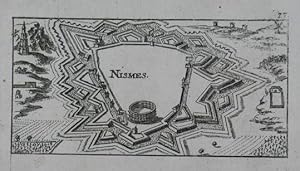 Nismes. Kupferstich v. Christoph Riegel. Nürnberg um 1690, 5,5 x 11 cm.