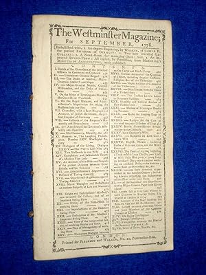 Bild des Verkufers fr The Westminster Magazine. September 1778 zum Verkauf von Tony Hutchinson