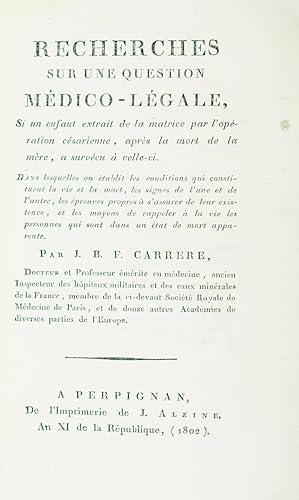 Recherches sur une question médico-légale, si un enfant extrait de la matrice par l'opération cés...