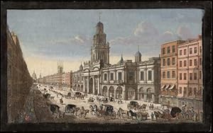 A View of the Royal Exchange London - Vue de la Bourse Royale a Londres. Handkolorierter Original...