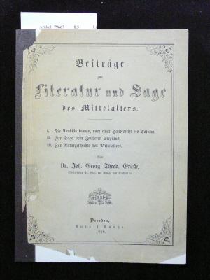 Bild des Verkufers fr Beitrge zur Literatur und Sage des Mittelalters zum Verkauf von Buch- und Kunsthandlung Wilms Am Markt Wilms e.K.