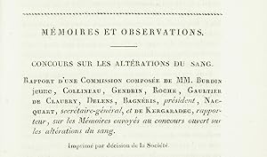 Concours sur les altérations du sang. In Journal général de médecine, de chirurgie et de pharmaci...