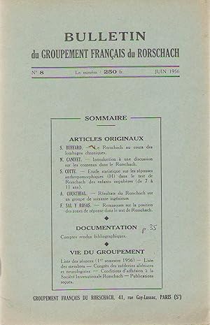 Imagen del vendedor de Bulletin du groupement franais du Rorschach, n 8, 1956 a la venta por PRISCA