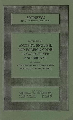 Imagen del vendedor de Catalogue of Ancient, English and Foreign Coins, in Gold, Silver and Bronze, 13th December 1978 a la venta por Librairie Archaion