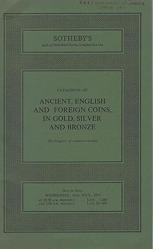 Imagen del vendedor de Catalogue of Ancient, English and Foreign Coins, in Gold, Silver and bronze, 18th July 1979 a la venta por Librairie Archaion