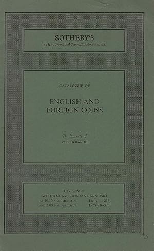 Image du vendeur pour Catalogue of English and foreign Coins, 23rd January 1980 mis en vente par Librairie Archaion