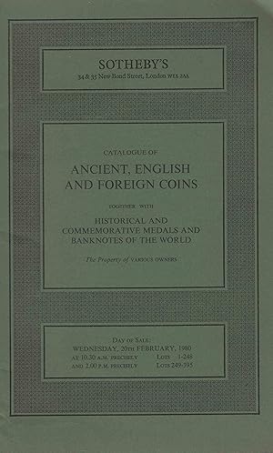 Image du vendeur pour Catalogue of Ancient, English and foreign Coins, 20th February 1980 mis en vente par Librairie Archaion