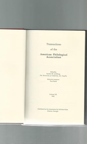 Image du vendeur pour Transactions of the American Philological Association: Volume 122, 1982 mis en vente par Dorley House Books, Inc.