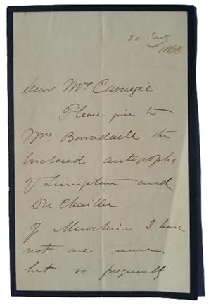 Manuscript Signed Letter by Sir John Kirk Which Mentions Africa Explorers David Livingstone and D...