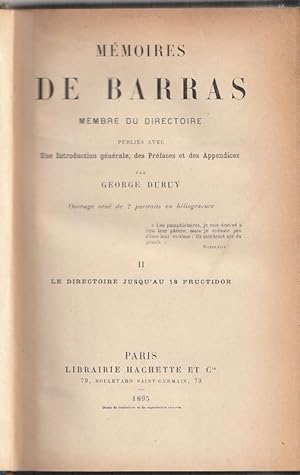 Seller image for Mmoires de Barras - Tome II Le directoire jusqu'au 18 Fructidor [Tome II seul]. for sale by ARTLINK