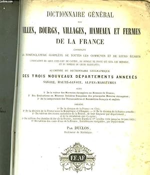 Seller image for DICTIONNAIRE GENERAL DES VILLES, BOURG, VILLAGES, HAMEAUX ET FERMES DE LA FRANCE CONTENANT LA NOMENCLATURE COMPLETE DE TOUTES LES COMMUNES ET DE LEURS ECARTS for sale by Le-Livre