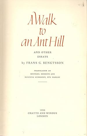 Seller image for A Walk to an Ant Hill and other essays for sale by Michael Moons Bookshop, PBFA