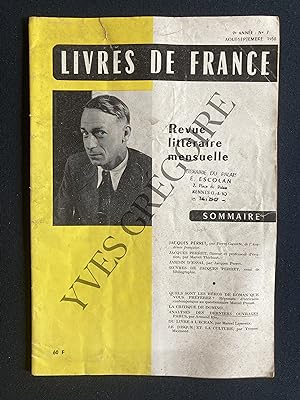 LIVRES DE FRANCE (revue littéraire mensuelle)-AOUT/SEPTEMBRE 1958