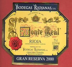 Imagen del vendedor de Etiqueta: MONTE REAL. Gran Reserva 2000. a la venta por angeles sancha libros