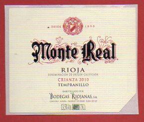 Imagen del vendedor de Etiqueta: MONTE REAL. Crianza 2010. Tempranillo. a la venta por angeles sancha libros