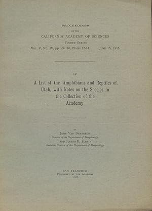 Seller image for A List of the Amphibians and Reptiles of Utah, with Notes on the Species in the Collection of the Academy. for sale by Frank's Duplicate Books