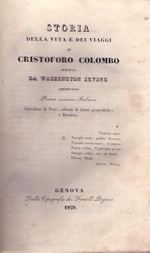 STORIA DELLA VITA E DEI VIAGGI DI CRISTOFORO COLOMBO. (2 vols). Scritta da Washington Irving, ame...