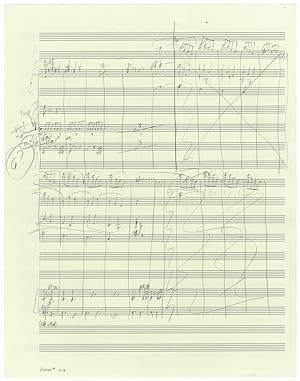 Bild des Verkufers fr Thurber's Dogs. Suite for Orchestra after Drawings by James Thurber. Movement VI: Hunting Hounds. Autograph musical manuscript sketches in condensed score of almost the entire final movement of the work, consisting of music for sections B-N, i.e., pp. 111-137 of the published full score zum Verkauf von J & J LUBRANO MUSIC ANTIQUARIANS LLC