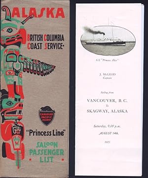 Immagine del venditore per ALASKA, BRITISH COLUMBIA COAST SERVICE Princess Line Saloon Passenger List venduto da Nick Bikoff, IOBA