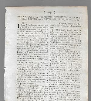 Image du vendeur pour The Nature Of A Hurricane Described In An Original Letter From Governor Ellis To Mr. J. S., March 6, 1789 mis en vente par Legacy Books II