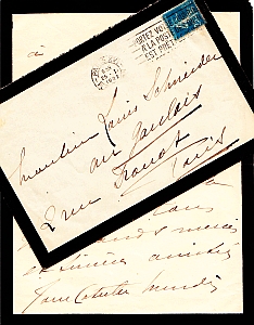 Autograph Letter Signed to Louis Schneider on mourning paper, with envelope poststamped 25 I 1922.