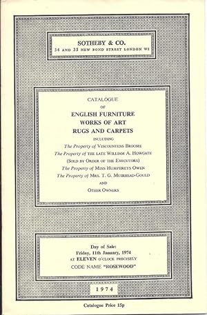 Seller image for Catalogue of English Furniture Works of Art Rugs and Carpets 111 January, 1974 List of Prices Realized Included AUC-CAT for sale by Charles Lewis Best Booksellers