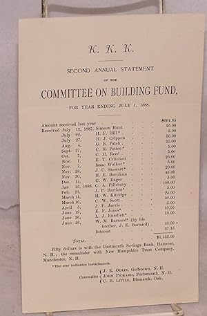 KKK Second annual statement of the Committee on Building Fund, for year ending July 1, 1888