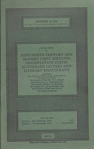 Catalogue of Nineteen Century and Modern First Editions, Presentation Copies, Autograph Letters a...