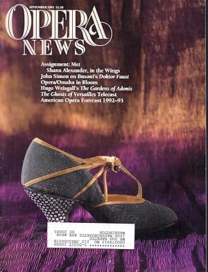 Seller image for Opera News: Volume 57, No. 3; September, 1992 for sale by Dorley House Books, Inc.