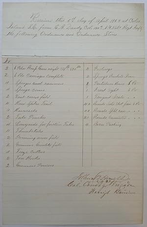 Signed Invoice listing supplies for the Civil War