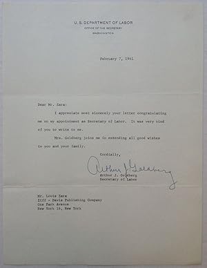 Typed Letter Signed on "U.S. Department of Labor" letterhead